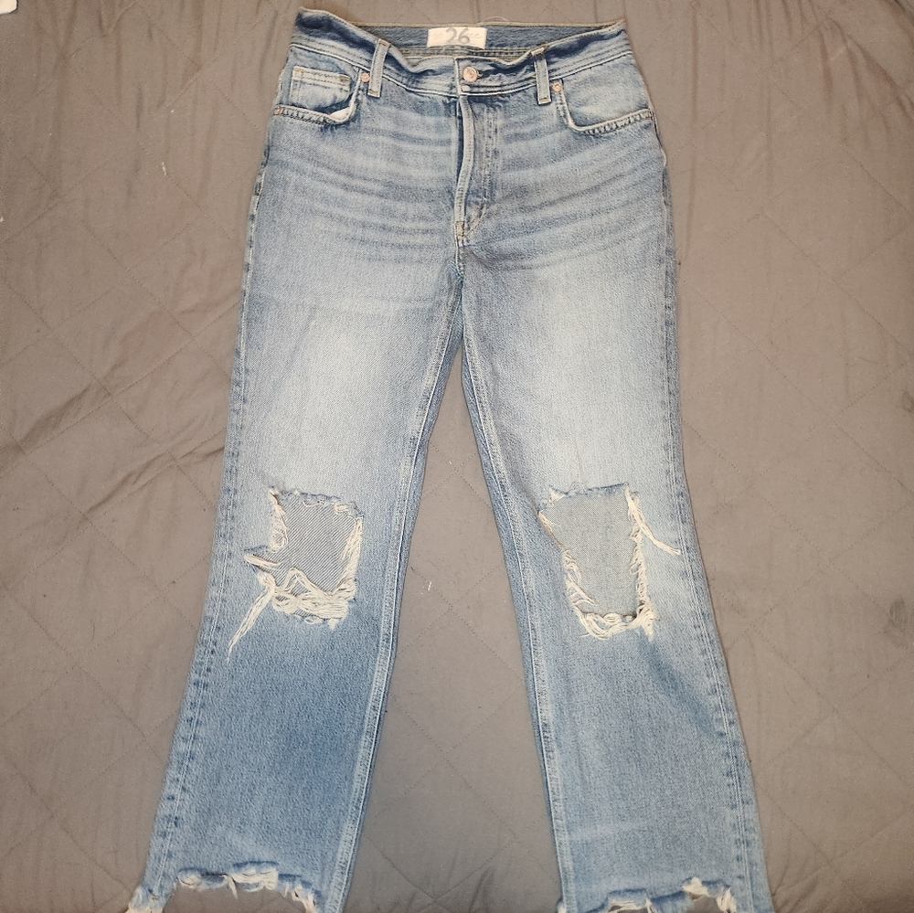 Free People We The Free Distressed Ripped Blue Jeans Light Wash Womens‎ Size 26